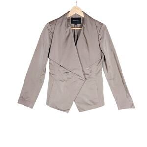 Lafayette 148 Womens Draped Front Blazer 2 Tan Asymmetrical Workwear Luxury Chic